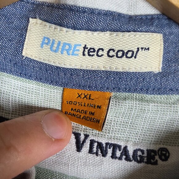 Taylor Vintage Shirt Mens Size 2XL Olive Striped Puretec Cool 100% Linen Beach - Picture 9 of 10